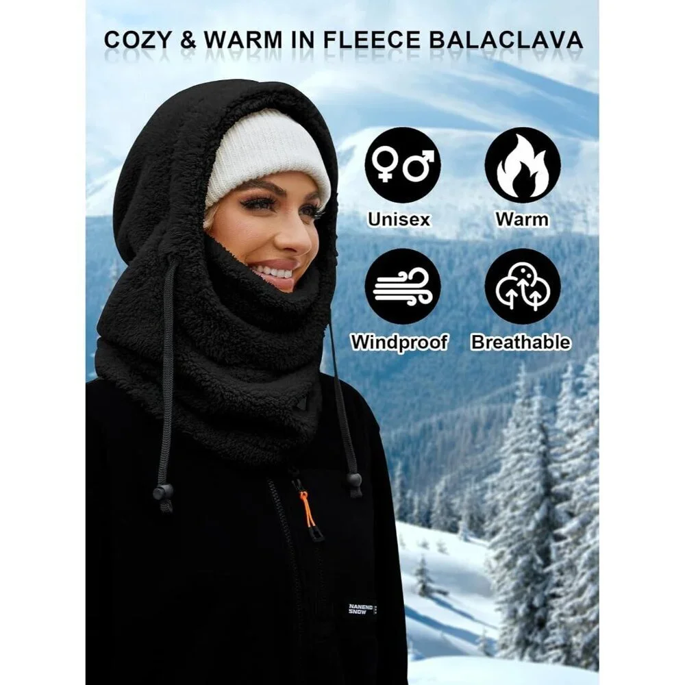 Women's Black Winter Face Masks Windproof Scarf Cold Weather Hat Neck Warmer